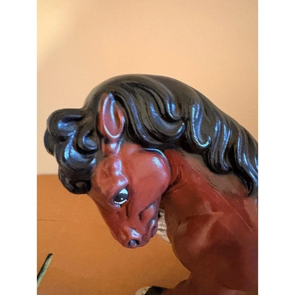 Vintage‎ Hand Painted Ceramic Horse Figurine Chestnut Brown Prancing Clydesdale